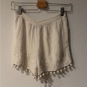Topshop Cream Embroidered High Waist Shorts